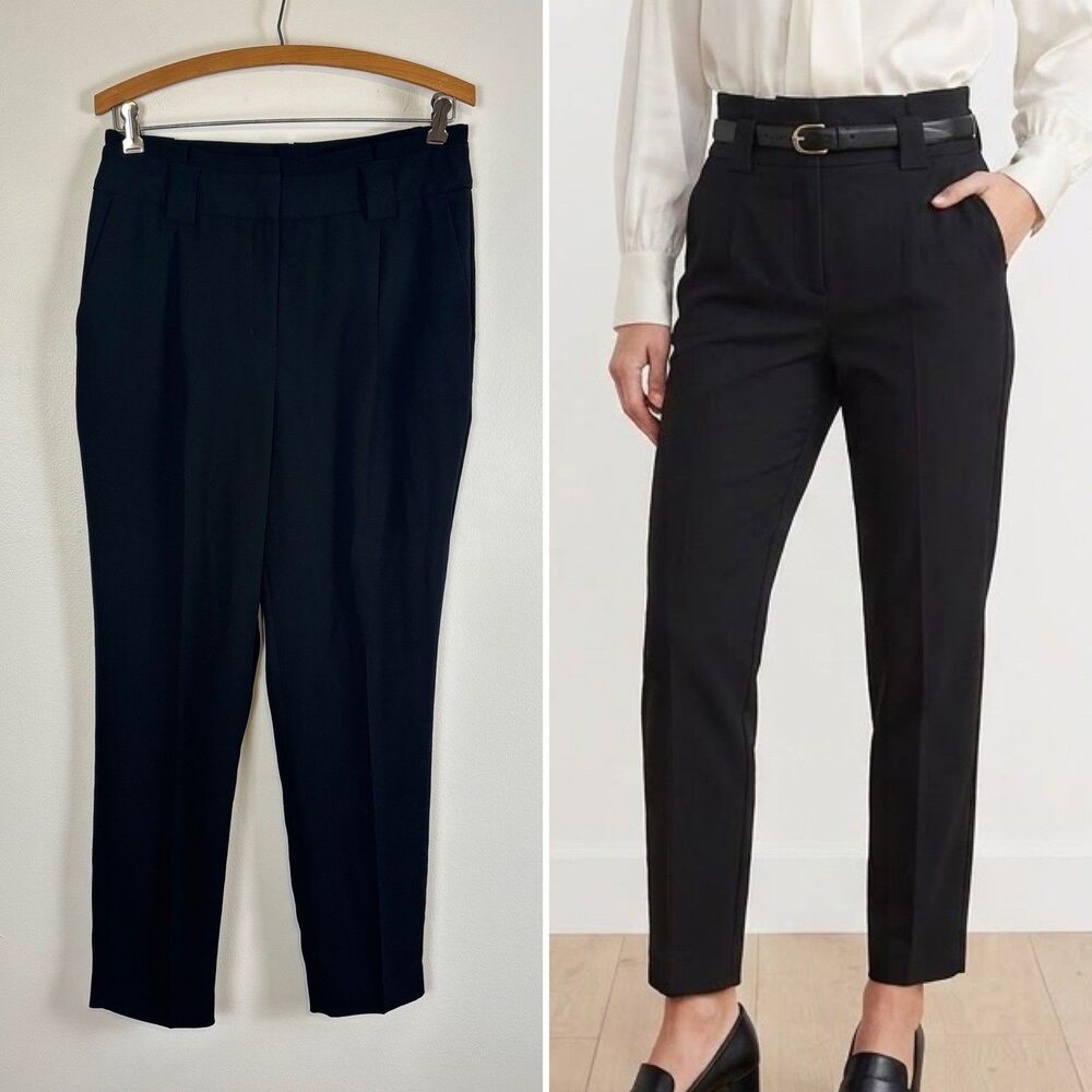 Express Womens Black High Rise Ankle Dress Pants Size 8R Belt Loops Straight Leg